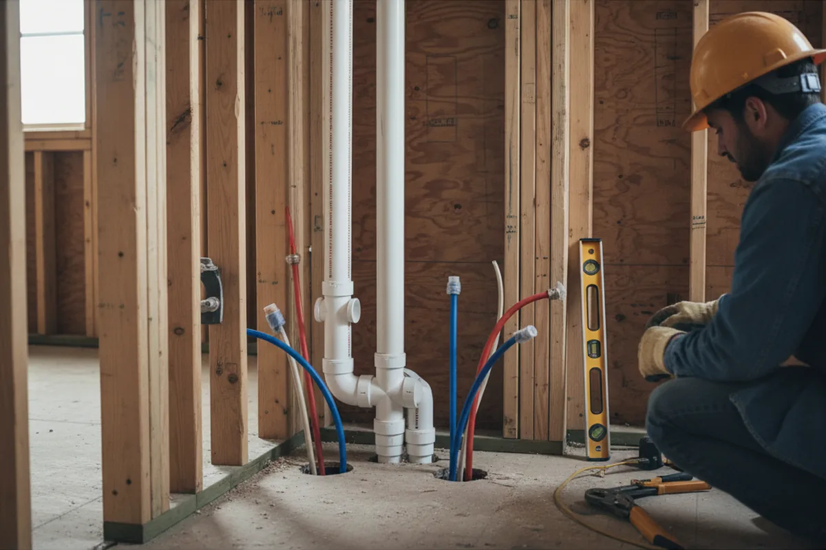 Drain and supply rough-in during Drain Cleaning in Bedford